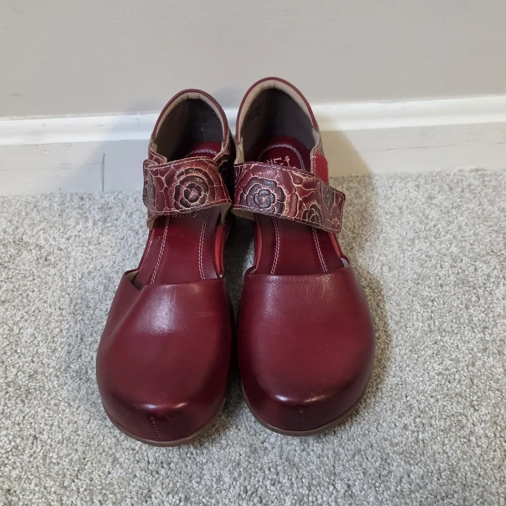 Spring Step L'Artiste Gloss Pansy Red Floral Mary Jane Comfort‎ Shoes US 9.5-10